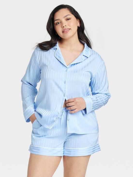 Auden Other - NWT Auden Light Blue Satin Button-Front Pajama Top & Shorts 1X
